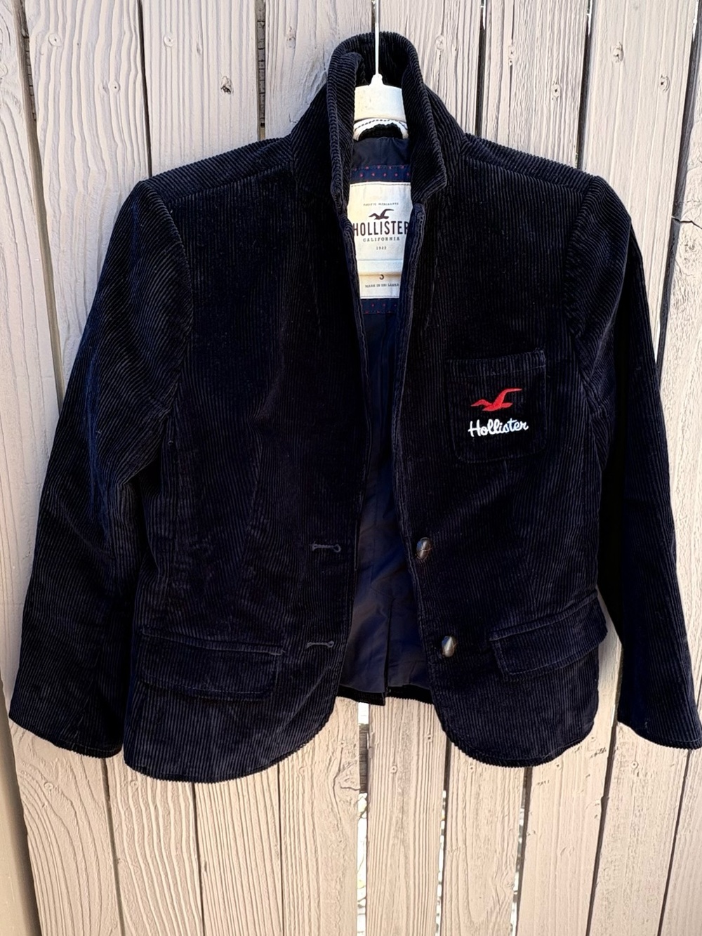 Hollister Black Corduroy Blazer with Red Logo Accent